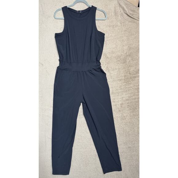 Zella OSR Pursuit Sleeveless Crop JUMPSUIT Size M Black Yoga Pilates - Picture 3 of 8
